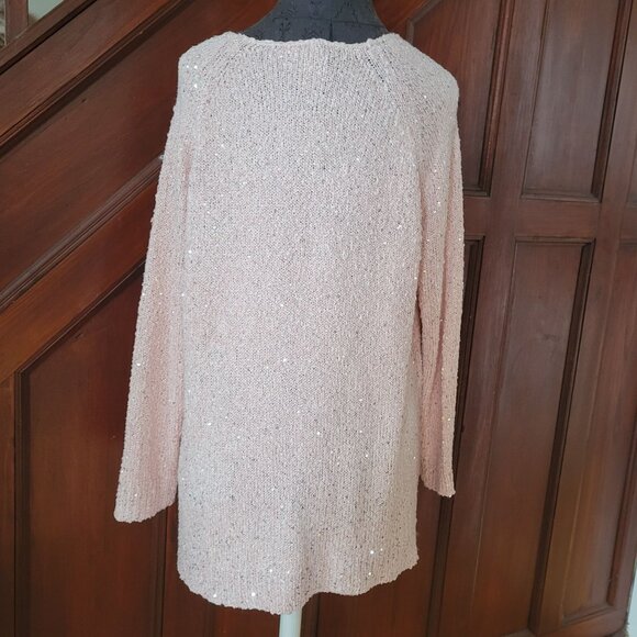 Chicos Pink Sequin Knit Long Sleeve Sweater Size 2 Large - Picture 4 of 8